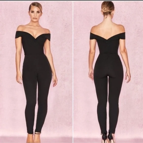 HOUSE OF CB Black Bella Jumpsuit Off The Shoulder Size Small - Picture 1 of 12